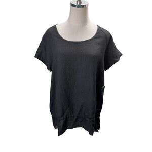 Russ Berens Top Women's Size Medium Black 100% Linen Short Sleeve